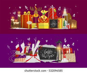 Christmas and New Year horizontal banner for your design.