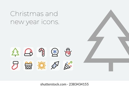 Christmas and New Year icon collection. Designed for presentation, banner, phone and web interface. 