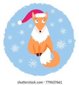 Christmas and new year icon of fox wearing red hat.
