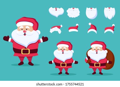 Christmas and New Year icon set. Santa Claus, gift,present. Vector illustration