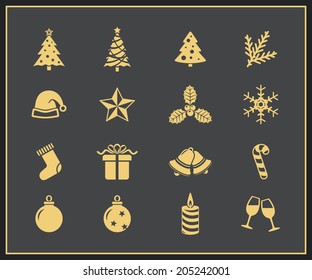 Christmas and New Year Icon Set. Merry Christmas and Happy New Year vector icons Stock Vector