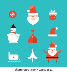 Christmas and New Year icon set. Santa Claus, gift,present. Vector illustration