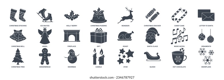 Christmas and New Year icon set, Included icons as Christmas Tree, Santa Claus, Hot Chocolate and more symbols collection, logo isolated vector illustration