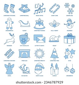 Christmas and New Year icon set, Included icons as Christmas Tree, Santa Claus, Hot Chocolate and more symbols collection, logo isolated vector illustration