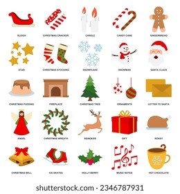 Christmas and New Year icon set, Included icons as Christmas Tree, Santa Claus, Hot Chocolate and more symbols collection, logo isolated vector illustration