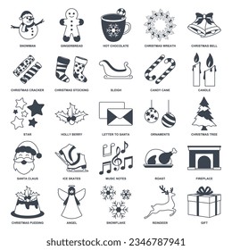 Christmas and New Year icon set, Included icons as Christmas Tree, Santa Claus, Hot Chocolate and more symbols collection, logo isolated vector illustration
