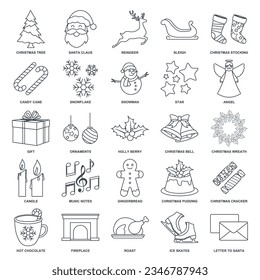 Christmas and New Year icon set, Included icons as Christmas Tree, Santa Claus, Hot Chocolate and more symbols collection, logo isolated vector illustration