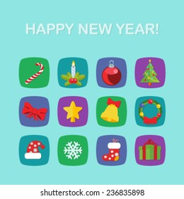Christmas New Year icon set flat style