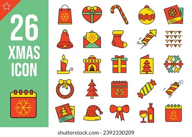 Icono de Navidad y Año Nuevo conjunto Ilustración vectorial aislada en fondo transparente