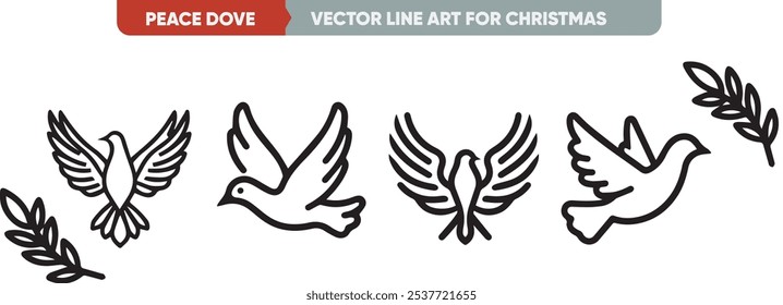 Christmas and New Year Icon Set: Minimal Thin Line Peace Dove Web Icons, Outline Icon, Simple Vector
