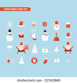 Christmas and New Year icon set Holiday Santa Claus Snowman