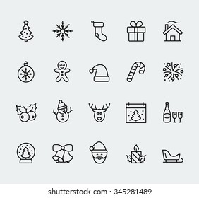 Christmas and new year icon set in thin line style