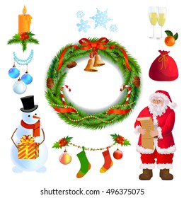 Christmas and new year icon set isolated on white.