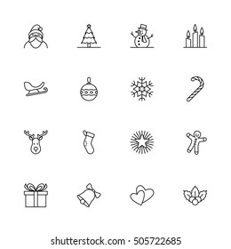 Christmas and new year icon set vector illustration - black outline