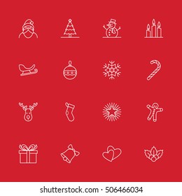 Christmas and new year icon set vector illustration - white outline