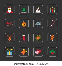 Christmas and new year icon set vector illustration - colorful with rounded rectangle frame