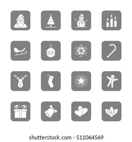 Christmas and new year icon set vector illustration - gray rounded rectangle