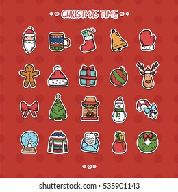 Christmas new year icon set