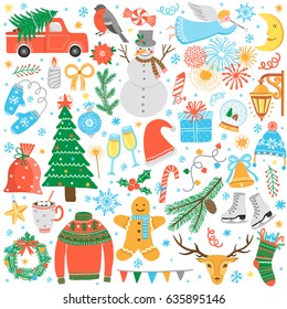 Christmas, New Year icon set. Winter holidays vector illustration isolated on white 