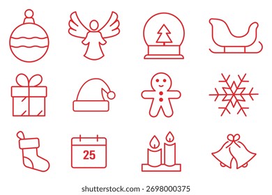 Navidades Año Nuevo Iconos Paquete. Conjunto de iconos de Vector de temporada de invierno. Navidades línea icono colección. Símbolo Festiva. Conjunto de iconos de Navidad. estilo de contorno.
