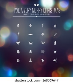 Christmas and New Year Icons collection over defocused background