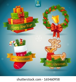 Christmas and New Year icons. Highly detailed vector illustrations. Set 1