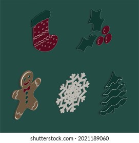 christmas and new year icons, isometric style illustration