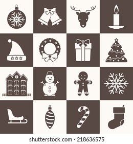 Christmas and New Year icons set with traditional holiday symbols