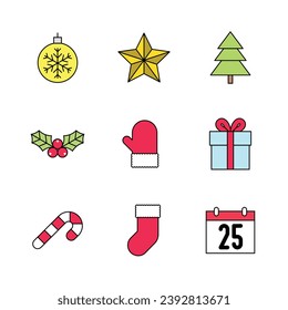 Christmas and New Year icons set. Vector illustrations.