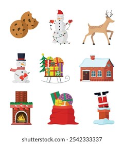 Christmas and New Year icons set. Vector illustration in cartoon style.