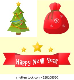 Christmas and new year icons set. Collection of winter holiday decoration objects. Vector xmas symbol.