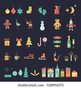 Christmas and new year icons set. Color vector icons collection.