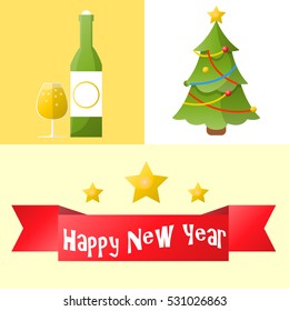 Christmas and new year icons set. Collection of winter holiday decoration objects. Vector xmas symbol.