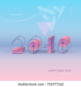 Christmas and New Year illustration. 2018 date poster. Modern futuristic greeting card. 