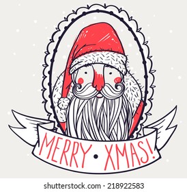 Christmas and New Year illustration of a funny Santa  portrait