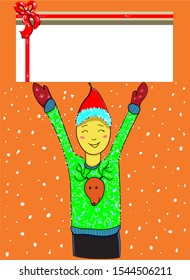 Christmas and New Year illustration, man and snow, drawing with a place for inscription