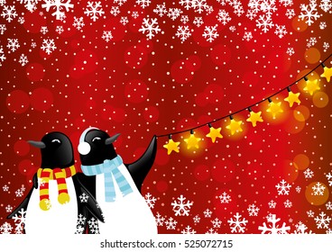 Christmas and New Year illustration with penguins.