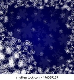 Christmas and new year illustration with snowflakes on dark blue background