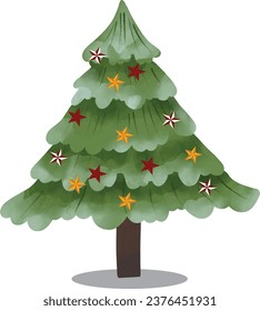 Christmas and New Year illustration with watercolor Xmas tree