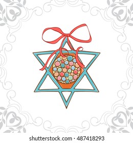 Christmas and New Year invitation card. Hand drawn vector illustration of balls on light background. Winter holiday collection