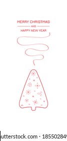 Christmas and New year invitation with stylized tree. Vector red illustration on white background.