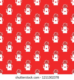 Christmas or New Year kettle pattern vector on red background, wrapping paper