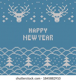 Christmas And New Year Knitted Pattern Background. Christmas Card Template, New Year Party Flyer, Christmas Home Decor. Warn Knitted Christmas Sweater Texture.