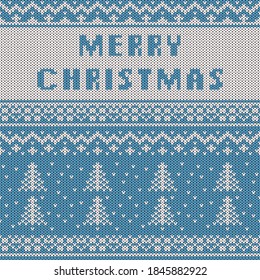 Christmas And New Year Knitted Pattern Background. Christmas Card Template, New Year Party Flyer, Christmas Home Decor. Warn Knitted Christmas Sweater Texture.