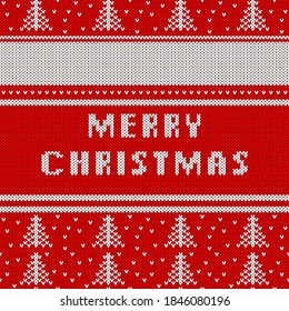 Christmas And New Year Knitted Pattern Background. Christmas Card Template, New Year Party Flyer, Christmas Home Decor. Warn Knitted Christmas Sweater Texture.
