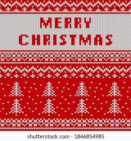 Fondo De Patrón De Punto De Navidad Y Año Nuevo. Plantilla de tarjetas de Navidad, Volante de fiestas de Año Nuevo, Decoración navideña en casa. Avisar la textura de suéter de Navidad de punto.