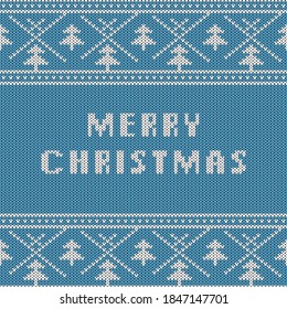 Christmas And New Year Knitted Pattern Background. Christmas Card Template, New Year Party Flyer, Christmas Home Decor. Warn Knitted Christmas Sweater Texture.