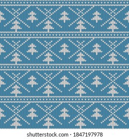 Christmas And New Year Knitted Pattern Background. Christmas Card Template, New Year Party Flyer, Christmas Home Decor. Warn Knitted Christmas Sweater Texture.