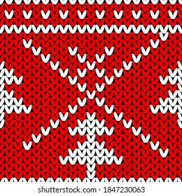 Christmas And New Year Knitted Pattern Background. Christmas Card Template, New Year Party Flyer, Christmas Home Decor. Warn Knitted Christmas Sweater Texture.