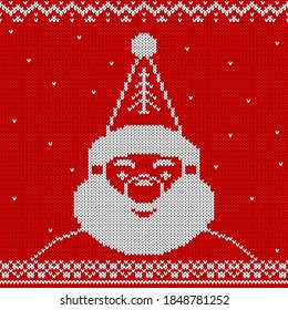 Christmas And New Year Knitted Pattern Background. Christmas Card Template, New Year Party Flyer, Christmas Home Decor. Warn Knitted Christmas Sweater Texture